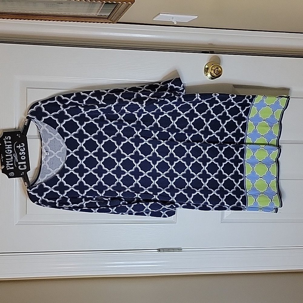 Crown & Ivy Dress Large Navy White Lime Green Blue